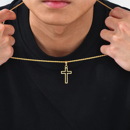 Casual Hollow Cross Necklaces for Men and Boys - Waterproof Stainless Steel Pendant Jewelry