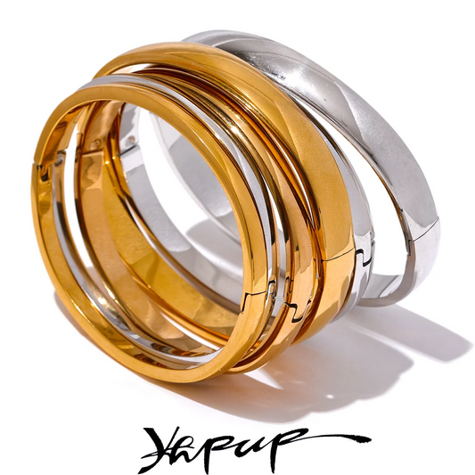 Yhpup 60mm Waterproof 316L Stainless Steel Round Smooth Bracelet Bangle - Minimalist 18k Gold Charm Jewelry for Women