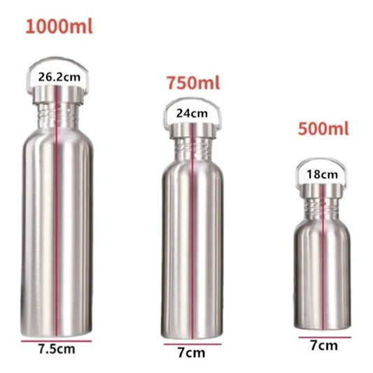 500/750/1000ml Stainless Steel Water Bottle - Single Wall Large Capacity Vacuum Flask for Cycling and Sports
