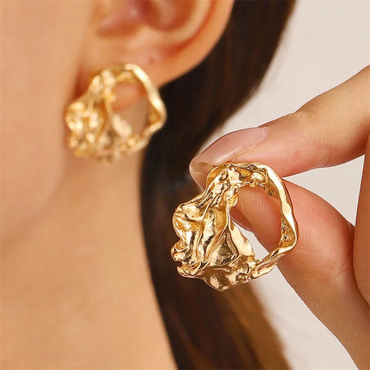 Simple Fashion Gold Color Irregular Metal Stud Earrings for Women - Statement Jewelry for Parties and Christmas Gifts