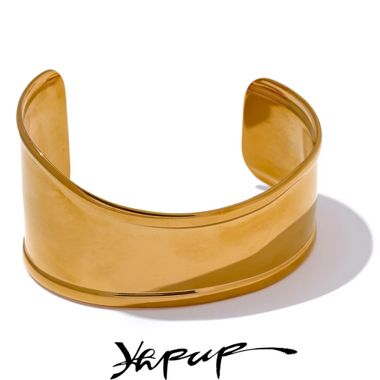 Yhpup High Quality Stainless Steel Wide Cuff Open Bracelet - Waterproof Personalized Unisex Jewelry