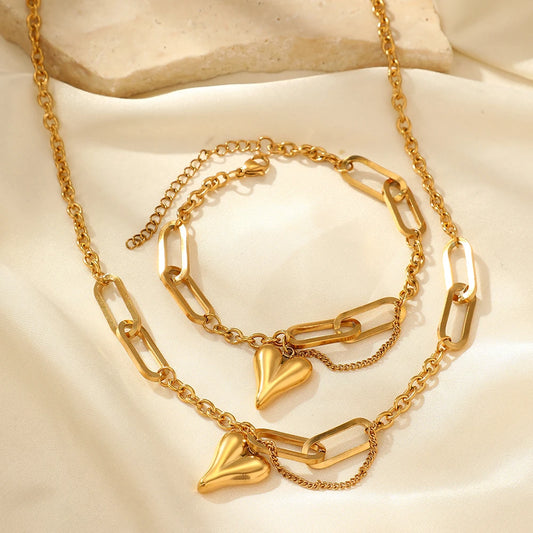 Light Luxury Retro Heart-Shaped Irregular Chain Jewelry Set for Women
