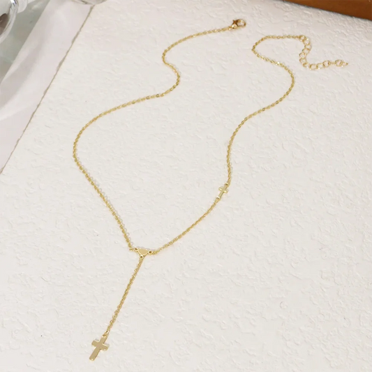 DGIDDK Simple Mini Heart Cross Pendant Necklace - Y Shape Stainless Steel Chain for Women