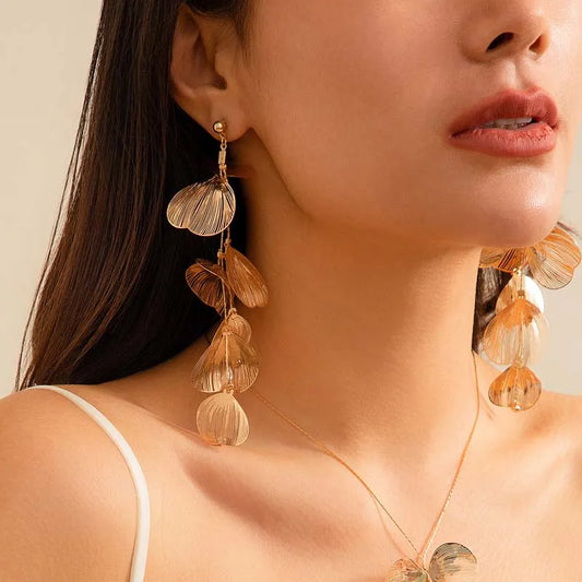 Luxury Long Tassel Petal Drop Earrings for Women - Crystal Hollow Flower Wedding Jewelry Gifts
