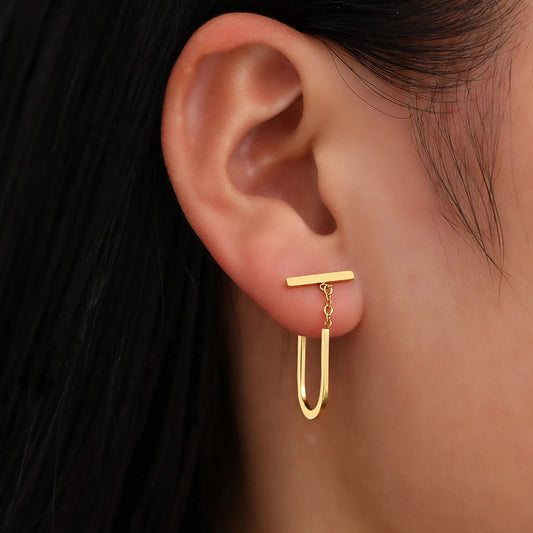 Stainless Steel Geometric Stick Earrings with U-Shaped Tassel for Women – Gothic Hip Hop Jewelry Gifts
