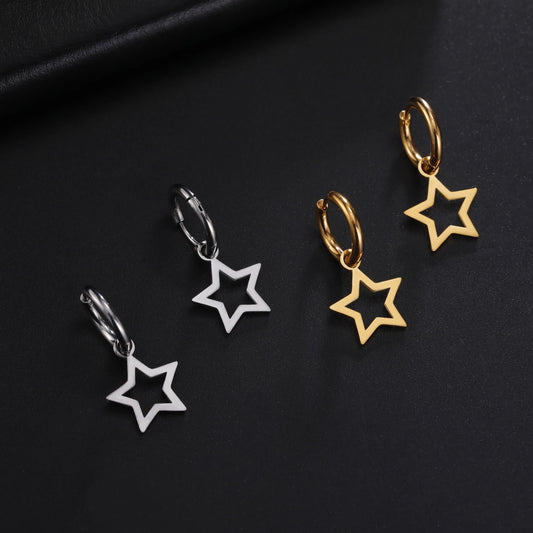 Skyrim Stainless Steel Star Drop Earrings - Gold Color Hoop Earrings for Women and Girls - Minimalist Wedding Jewelry Gift