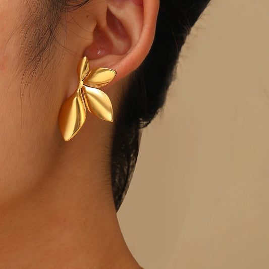 Elegant Stainless Steel Flower Petal Earrings - High-End Fashion Jewelry for Women