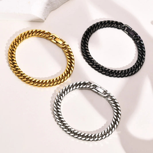 Stylish Double Curb Chain Bracelets for Men and Boys - Stainless Steel Miami Link Wristband