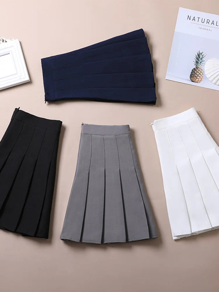 Brown Pleated Mini Skirt for Women - High Waist Harajuku Style Summer 2025 School Uniform
