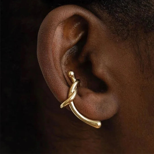Gold Knotted Ear Clip - Fashion Jewelry for Women & Girls, No Piercing Needed