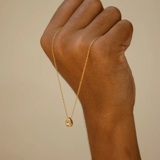 eManco Stainless Steel Gold-Plated Water Drop Pendant Necklace for Women – Adjustable Short Fine Jewelry