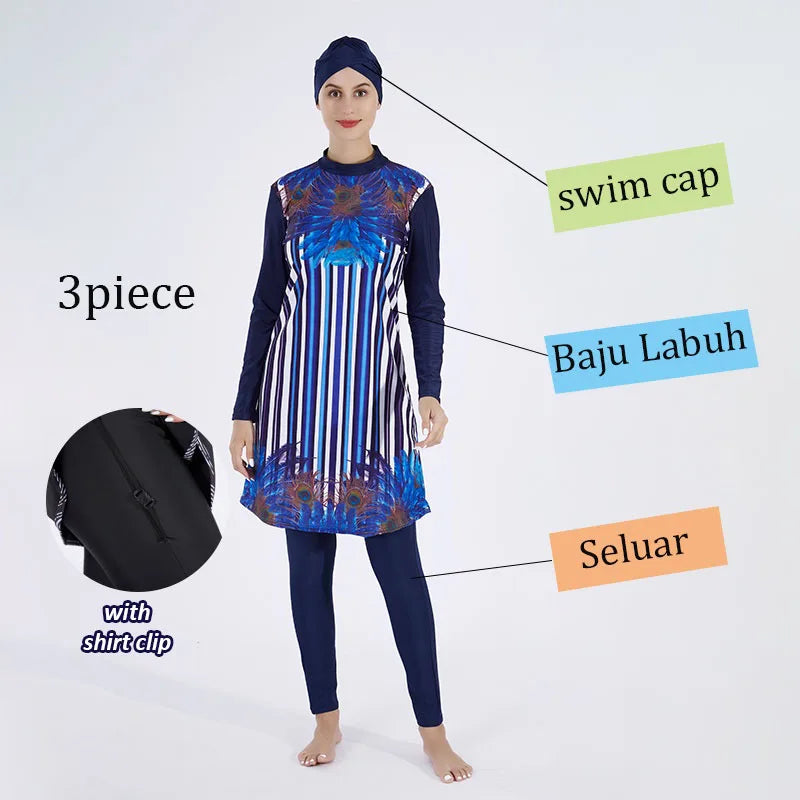 3/4 Pcs Burkini Femmes Women's Muslim Swimwear