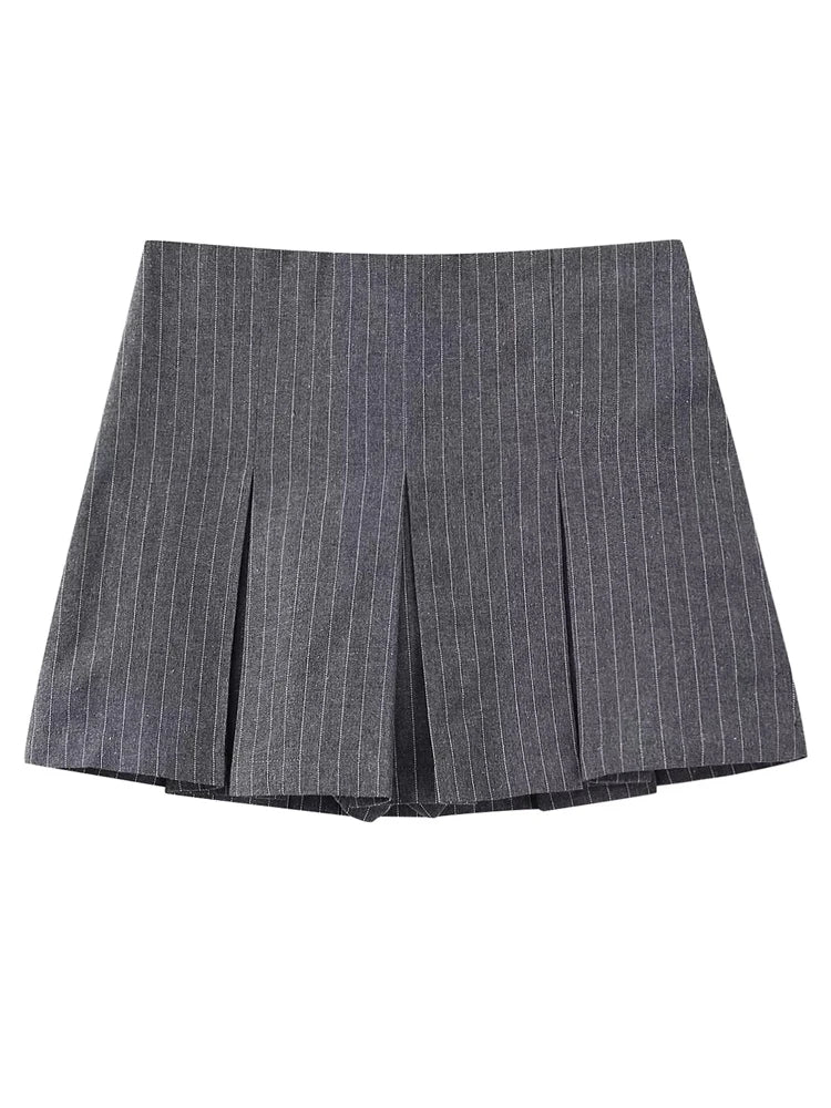 MUJER High Waist Pleated Skirt Shorts - Stylish Striped Bermuda Mini Shorts for Women