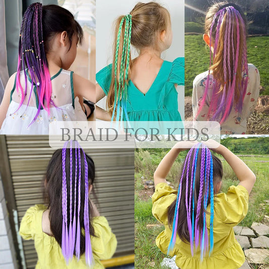 Colorful Synthetic Kids Ponytail Wigs with Headbands and Rubber Bands