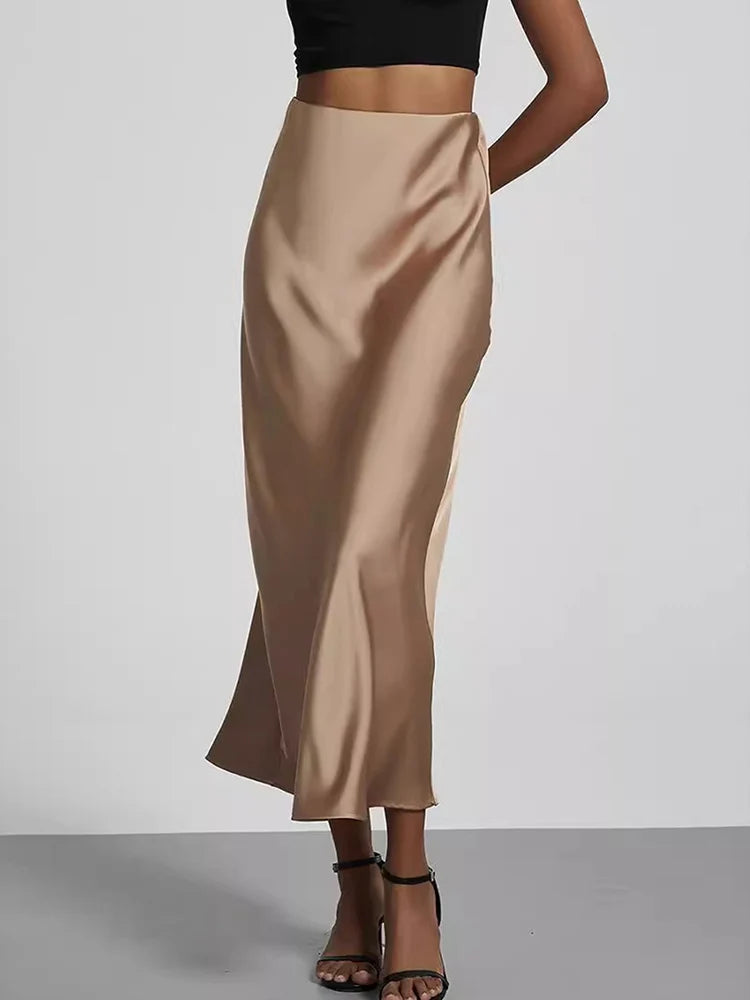 Chic Satin Fishtail Skirt - High Waist Solid Color Summer Fashion for Women