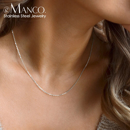 eManco Fine Chain Necklace - Stainless Steel Silver Color Plating for Women