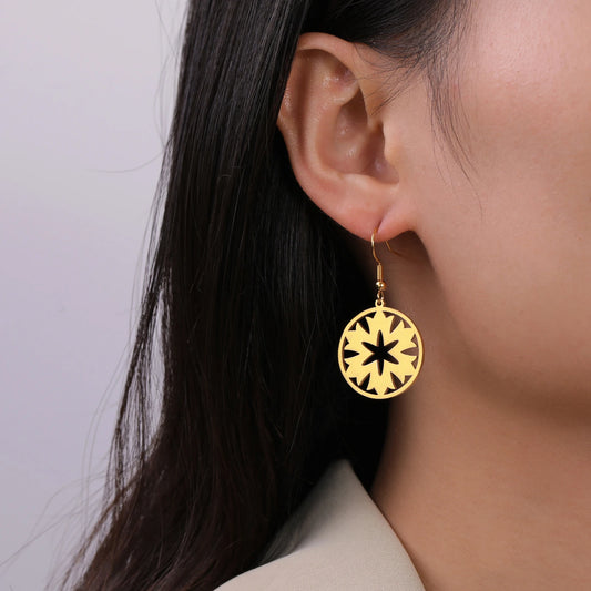 Skyrim Bohemian Flower Filigree Drop Earrings - Stainless Steel Waterproof Dangle Earrings for Women