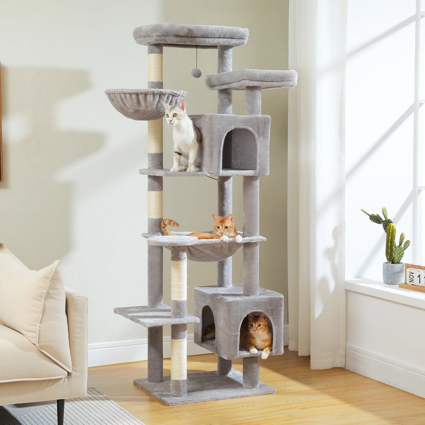 Large Cat Tree Tall Cat Tower for Indoor Cats - Multi-Level Plush Cat Condo with Scratching Posts and Perches