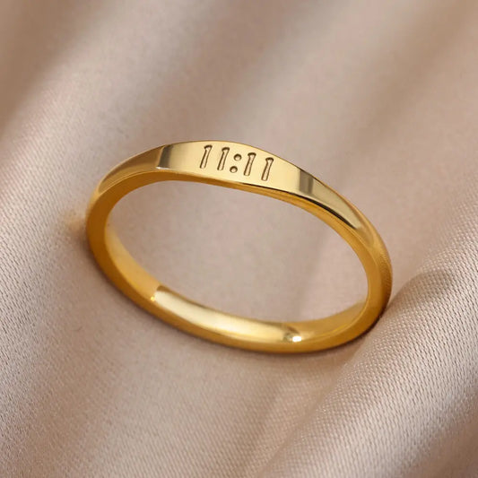 Lucky 11:11 Angel Number Rings for Women - Vintage Stainless Steel Finger Ring - Aesthetic Jewelry Gift