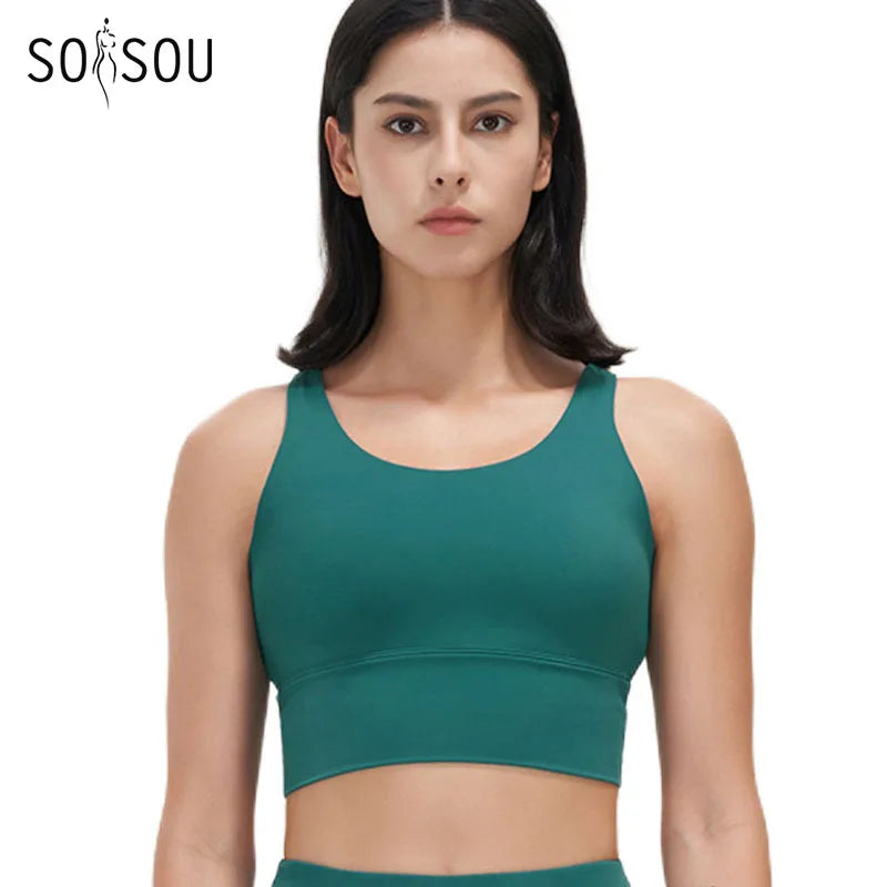 SOISOU Women’s Yoga Sports Bra - Deep V Design, Removable Cups, Comfortable Fit