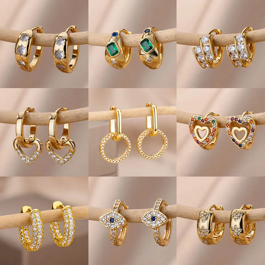 Fashion Zircon Circle Drop Earrings for Women - Gold Stainless Steel Dangle Jewelry Gift