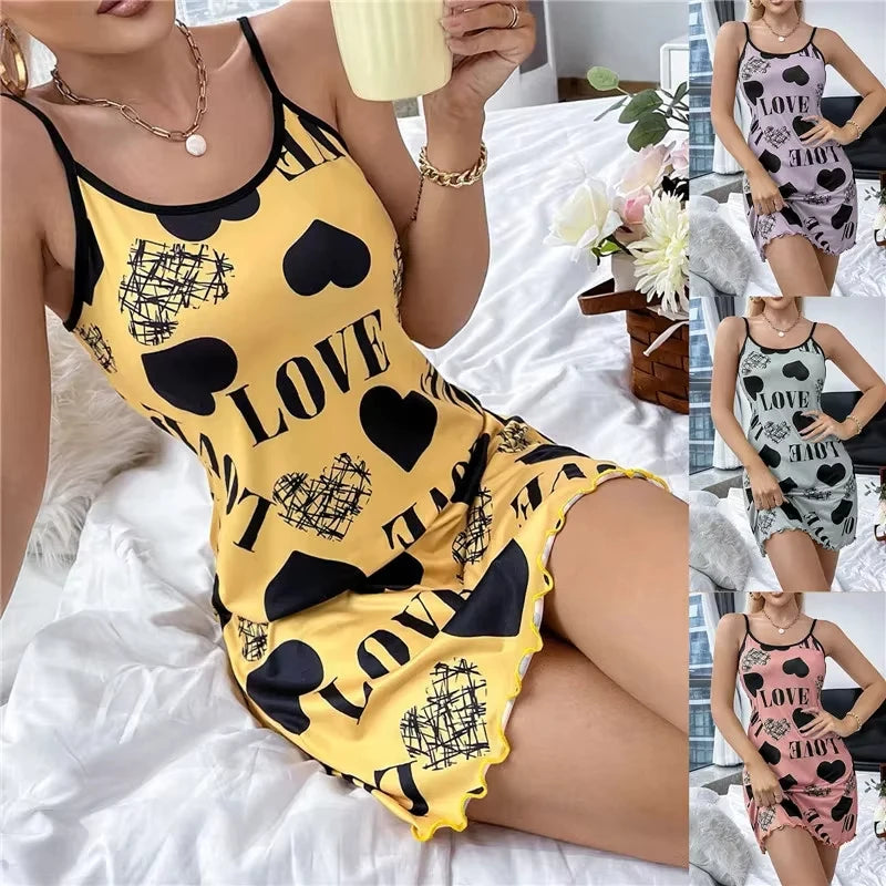 Summer Women's Sexy Halter Nightgown with Cute Printing