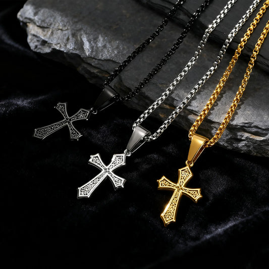 Hip Hop Cross Necklace for Men and Women - Stainless Steel Chic Pendant for Christian Style
