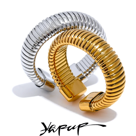 Yhpup Fashion Stainless Steel Round Elastic Open Ring - Minimalist 18K PVD Plated Jewelry