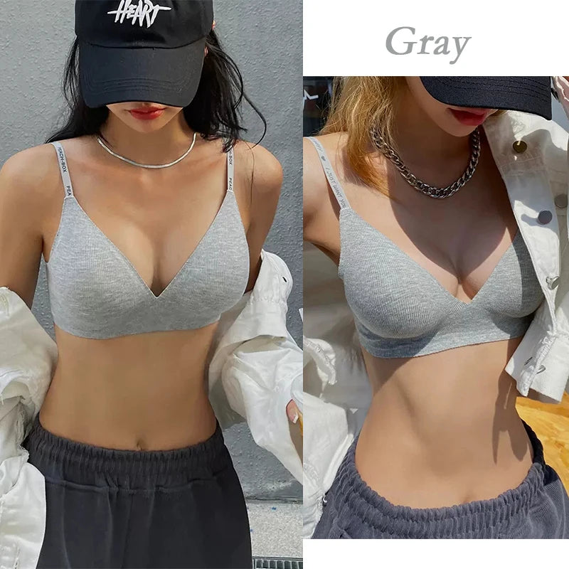 FINETOO Women Wireless Bra Set - Trendy Deep V Padded Bralette