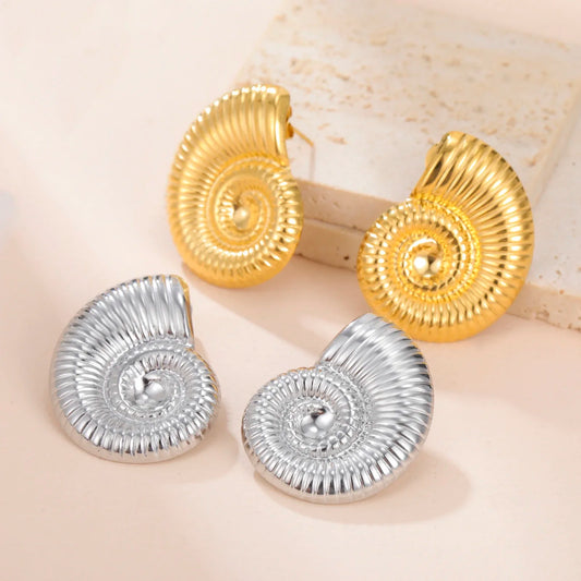 Trendy Gold Conch Stud Earrings for Women | Stainless Steel Minimalist Jewelry