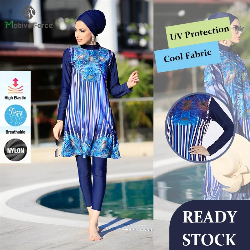 3/4 Pcs Burkini Femmes Women's Muslim Swimwear