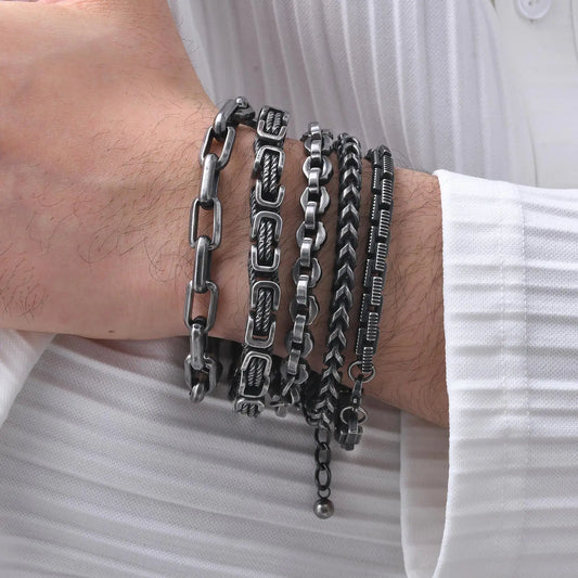 Vintage Byzantine Chain Bracelet for Men and Boys - Stainless Steel Retro Wristband