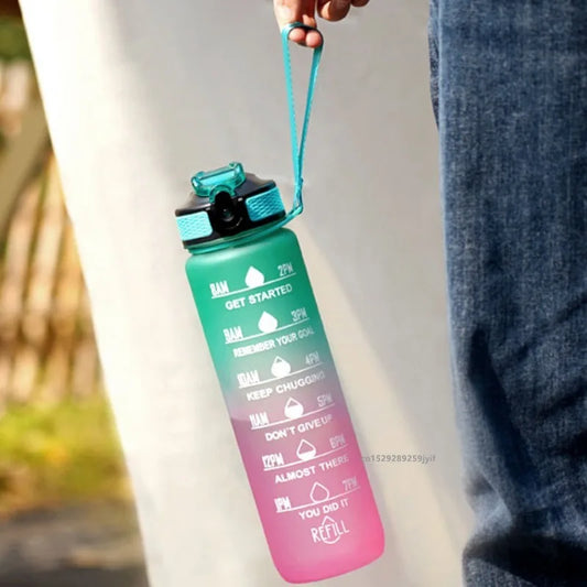 Gradient Color 1000ml Plastic Water Bottle with Straw - Leak-Proof Sports Bottle for Outdoor Adventures