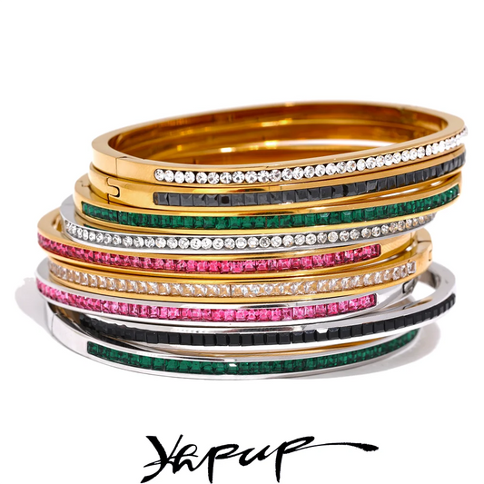 Yhpup Colorful Cubic Zirconia Stainless Steel Bracelet for Women - Luxury Fashion Jewelry