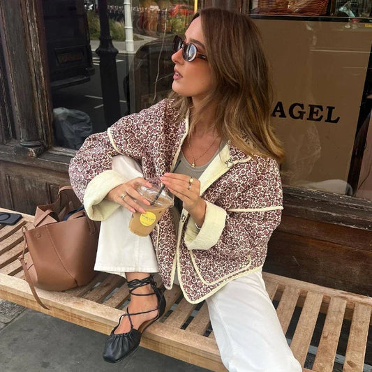 TARUXY Flower Print Jackets For Women - Fashionable Slim Coat with Pockets