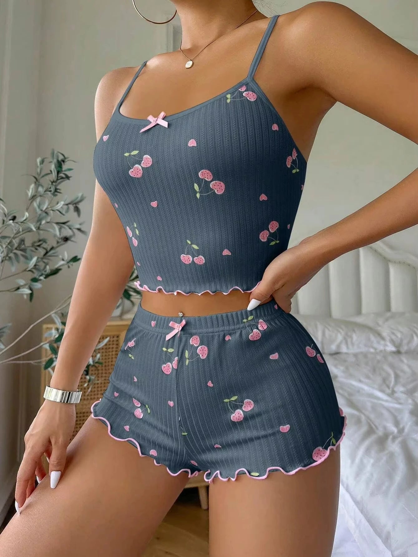 Women's Summer Pajama Set with Heart Print