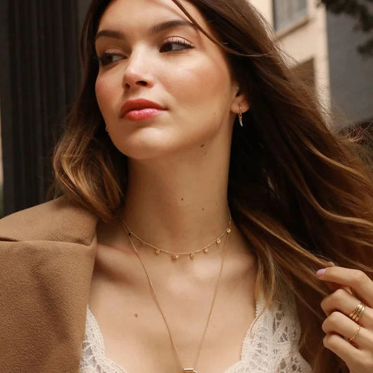 Delicate Small Multiple Coins Disc Necklace for Women - Gold Stainless Steel Waterproof