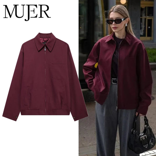 MUJER Zipper Bomber Jackets for Women - Stylish Fall Overcoat