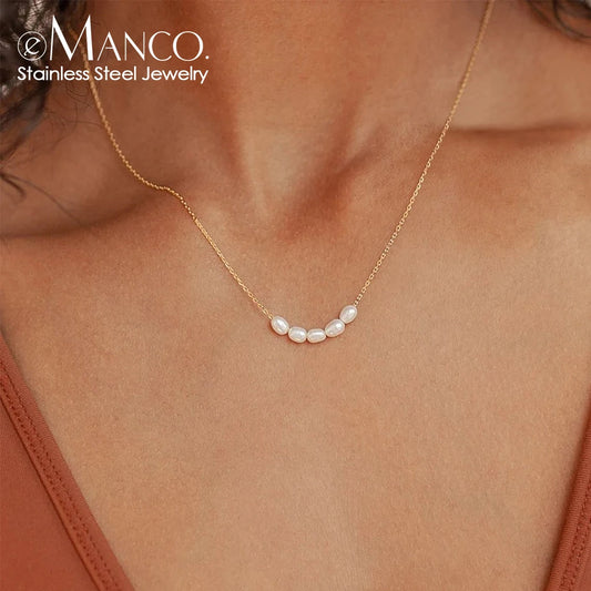 eManco Elegant Gold Pearl Choker Necklace for Weddings and Parties