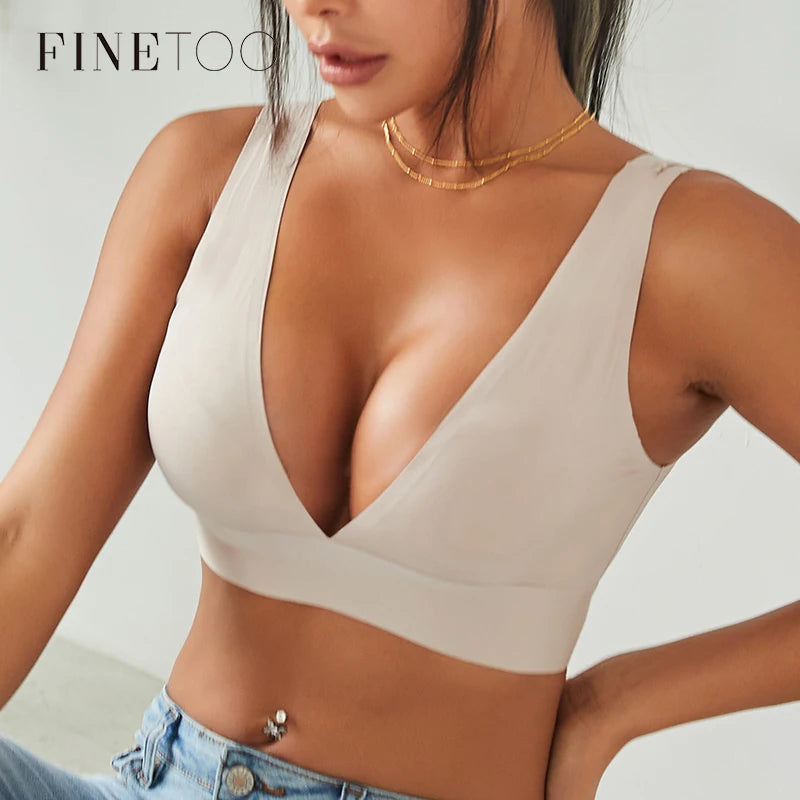 FINETOO Women Deep V Push Up Wireless Bra