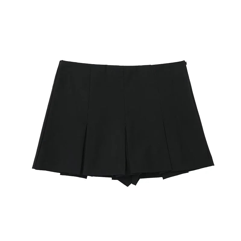 MUJER High Waist Pleated Skirt Shorts - Stylish Striped Bermuda Mini Shorts for Women