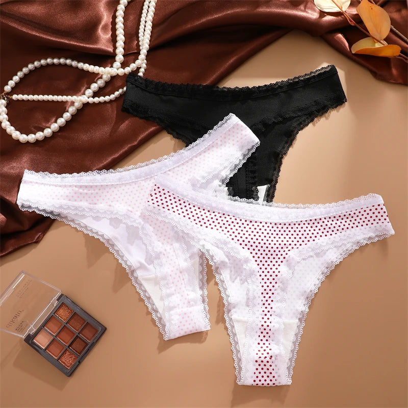 FINETOO 3Pcs Lace Panties Set - Sexy Low-Waist Thongs
