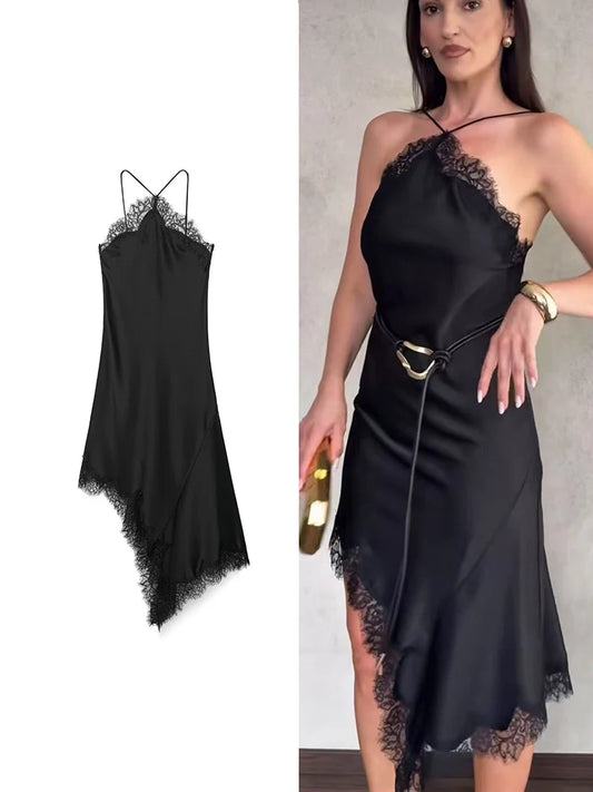 2025 Sexy Lace Spliced Sling Dress for Women