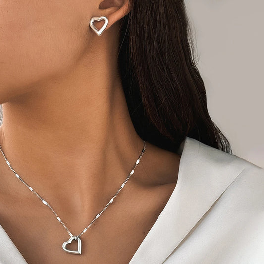 Stainless Steel Jewelry Set Necklace Earrings with Romantic Love Pendant for Women - Creative Gifts