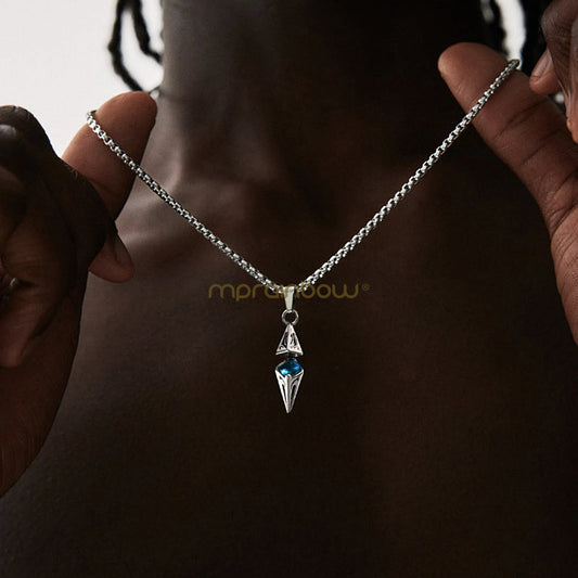 Stylish Blue Stone Necklaces for Men and Women - Stainless Steel Geometric Pendant Collar