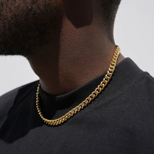 Stylish Punk Cuban Necklaces for Men and Women - Stainless Steel Miami Curb Collar in Silver, Black, and Gold