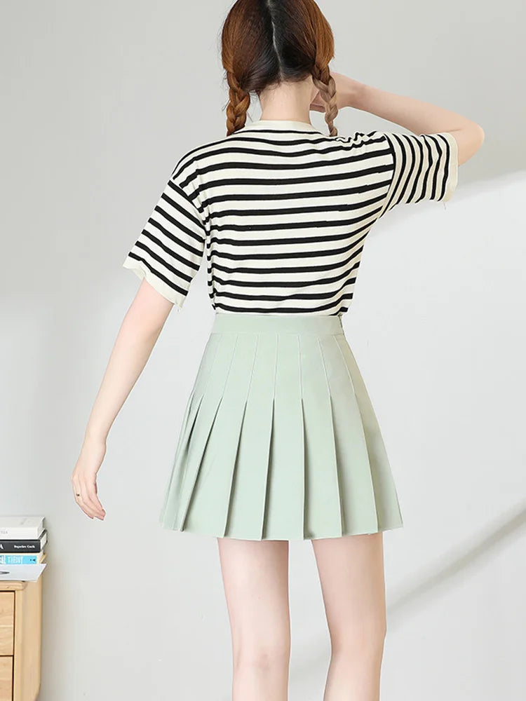 Brown Pleated Mini Skirt for Women - High Waist Harajuku Style Summer 2025 School Uniform