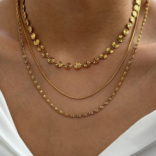 Stainless Steel Bohemian Triple Layer Necklace for Women - Perfect for Parties and Daily Wear