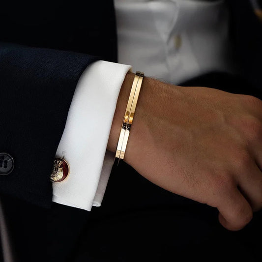 Men's Thin Stainless Steel Cuff Bracelet - Stylish & Versatile Gift for Him