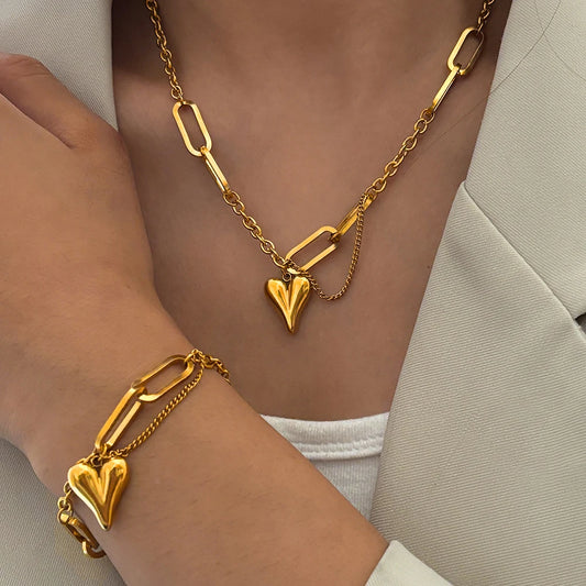 Light Luxury Retro Heart-Shaped Irregular Chain Jewelry Set for Women